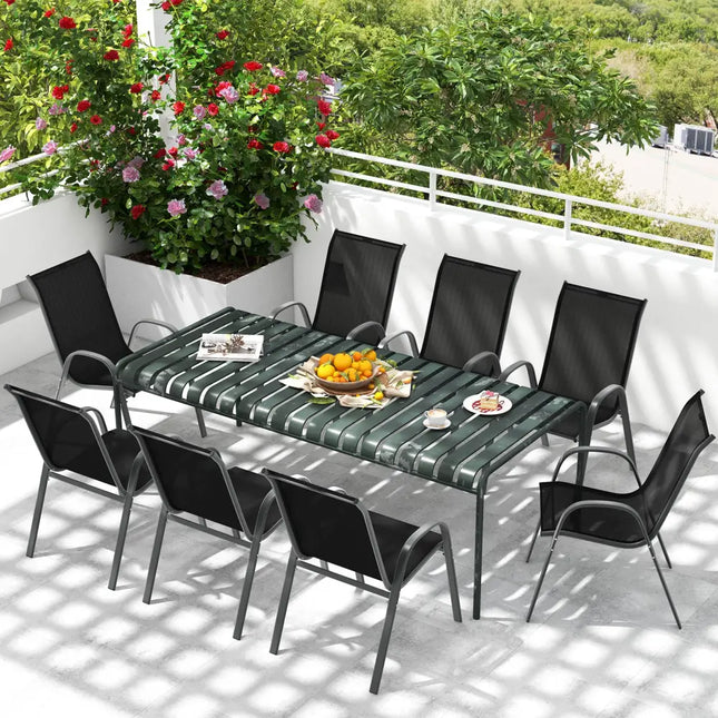 Set of 2 Stackable Patio Dining Chairs Set with Armrest-Black - Black - Patio Dining Chairs