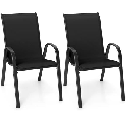 Set of 2 Stackable Patio Dining Chairs Set with Armrest-Black - Black - Patio Dining Chairs