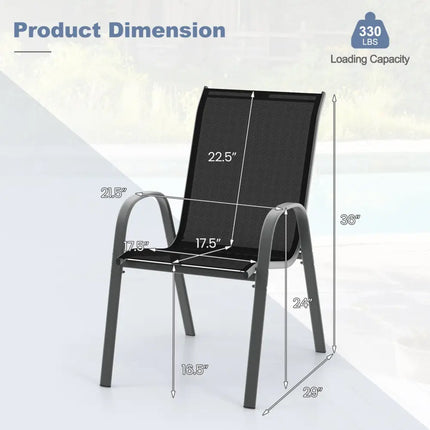 Set of 2 Stackable Patio Dining Chairs Set with Armrest-Black - Black - Patio Dining Chairs