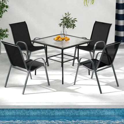Set of 2 Stackable Patio Dining Chairs Set with Armrest-Black - Black - Patio Dining Chairs