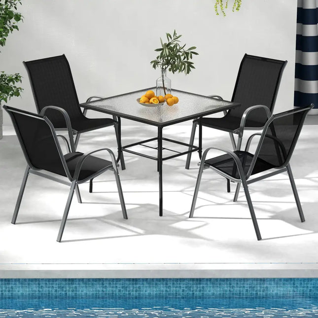 Set of 2 Stackable Patio Dining Chairs Set with Armrest-Black - Black - Patio Dining Chairs