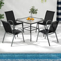 Set of 2 Stackable Patio Dining Chairs Set with Armrest-Black - Black - Patio Dining Chairs