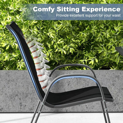 Set of 2 Stackable Patio Dining Chairs Set with Armrest-Black - Black - Patio Dining Chairs