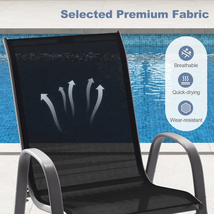 Set of 2 Stackable Patio Dining Chairs Set with Armrest-Black - Black - Patio Dining Chairs