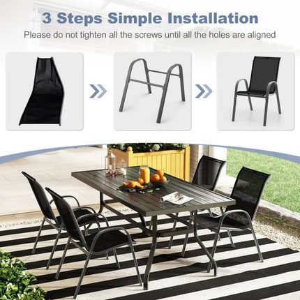 Set of 2 Stackable Patio Dining Chairs Set with Armrest-Black - Black - Patio Dining Chairs