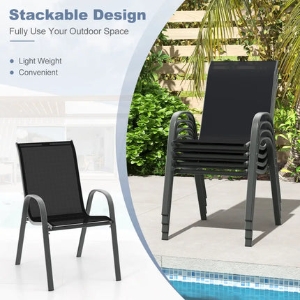 Set of 2 Stackable Patio Dining Chairs Set with Armrest-Black - Black - Patio Dining Chairs