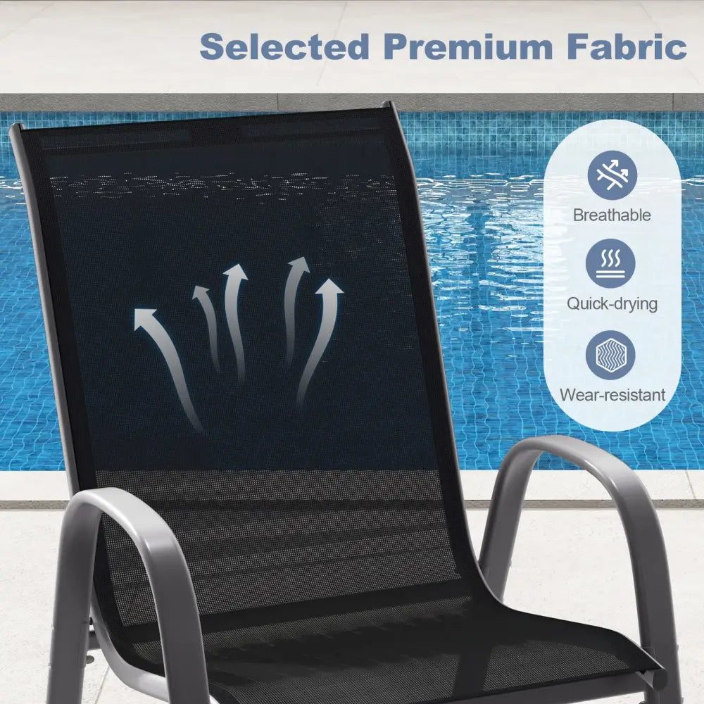 Set of 2 Stackable Patio Dining Chairs Set with Armrest-Black - Black - Patio Dining Chairs
