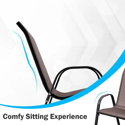 Set of 2 Stackable Patio Dining Chairs Set with Armrest-Brown - Brown - Patio Dining Chairs