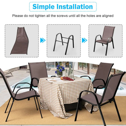 Set of 2 Stackable Patio Dining Chairs Set with Armrest-Brown - Brown - Patio Dining Chairs