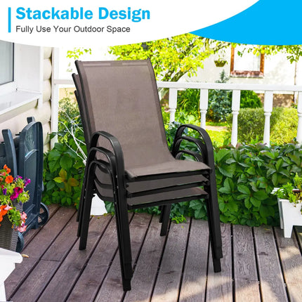 Set of 2 Stackable Patio Dining Chairs Set with Armrest-Brown - Brown - Patio Dining Chairs