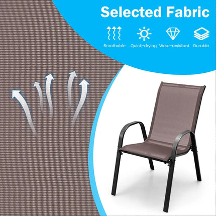Set of 2 Stackable Patio Dining Chairs Set with Armrest-Brown - Brown - Patio Dining Chairs