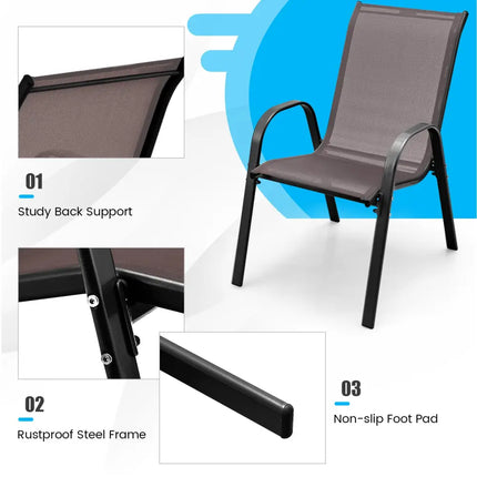 Set of 2 Stackable Patio Dining Chairs Set with Armrest-Brown - Brown - Patio Dining Chairs