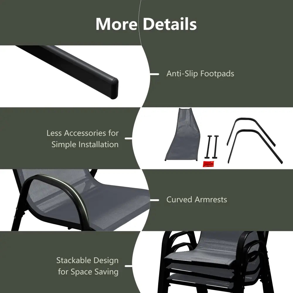 Set of 2 Stackable Patio Dining Chairs Set with Armrest-Grey - Gray - Patio Dining Chairs