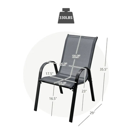 Set of 2 Stackable Patio Dining Chairs Set with Armrest-Grey - Gray - Patio Dining Chairs