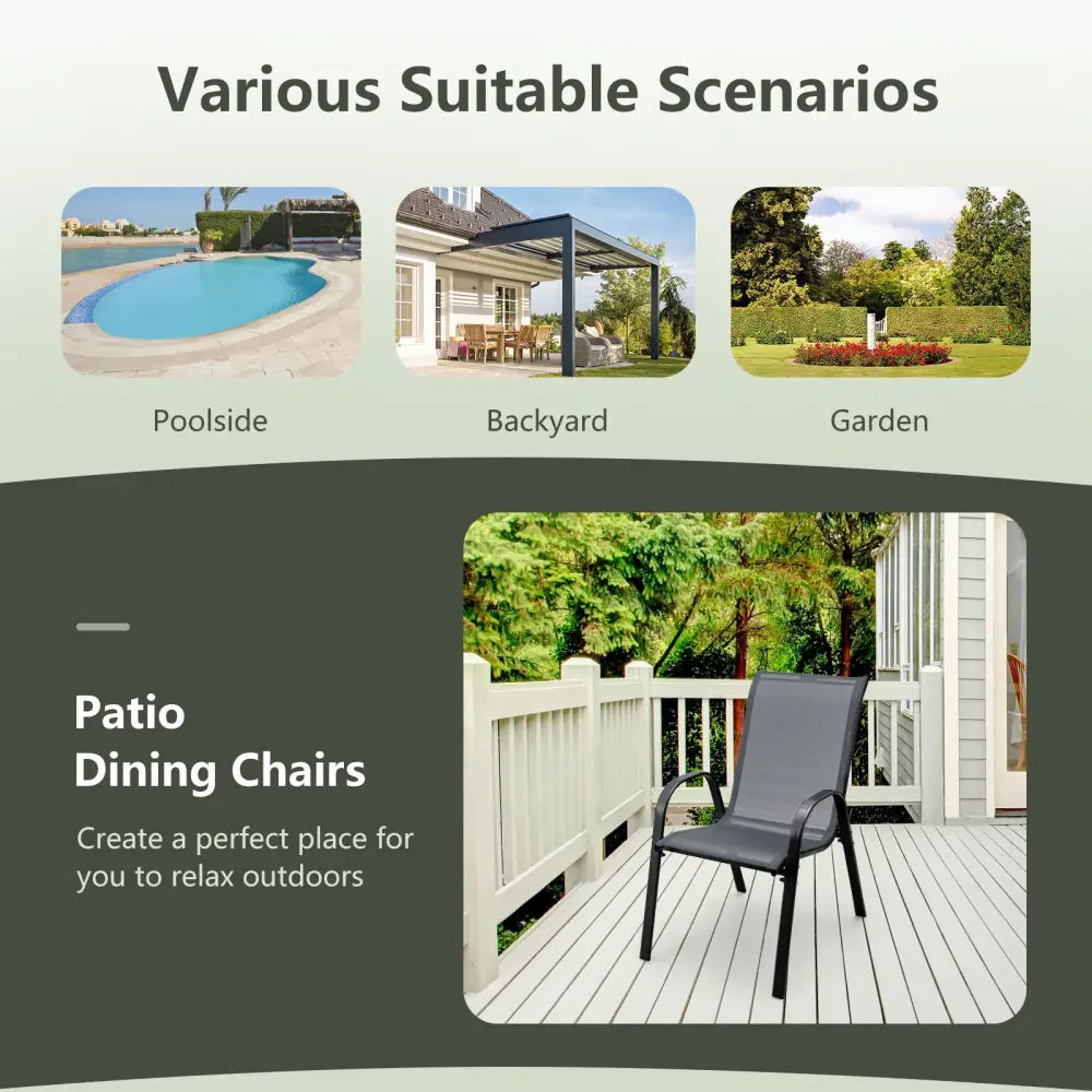 Set of 2 Stackable Patio Dining Chairs Set with Armrest-Grey - Gray - Patio Dining Chairs