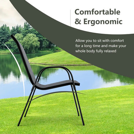 Set of 2 Stackable Patio Dining Chairs Set with Armrest-Grey - Gray - Patio Dining Chairs