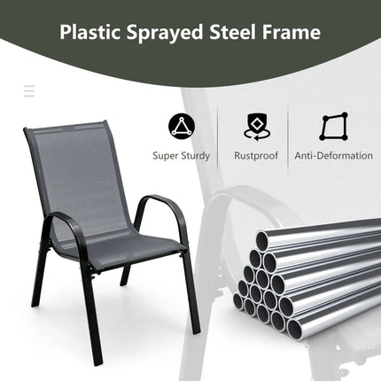 Set of 2 Stackable Patio Dining Chairs Set with Armrest-Grey - Gray - Patio Dining Chairs