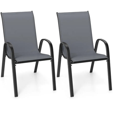Set of 2 Stackable Patio Dining Chairs Set with Armrest-Grey - Gray - Patio Dining Chairs