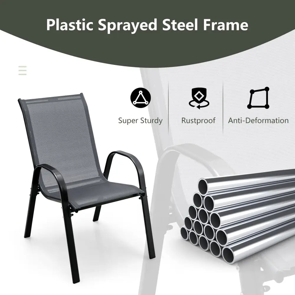 Set of 2 Stackable Patio Dining Chairs Set with Armrest-Grey - Gray - Patio Dining Chairs