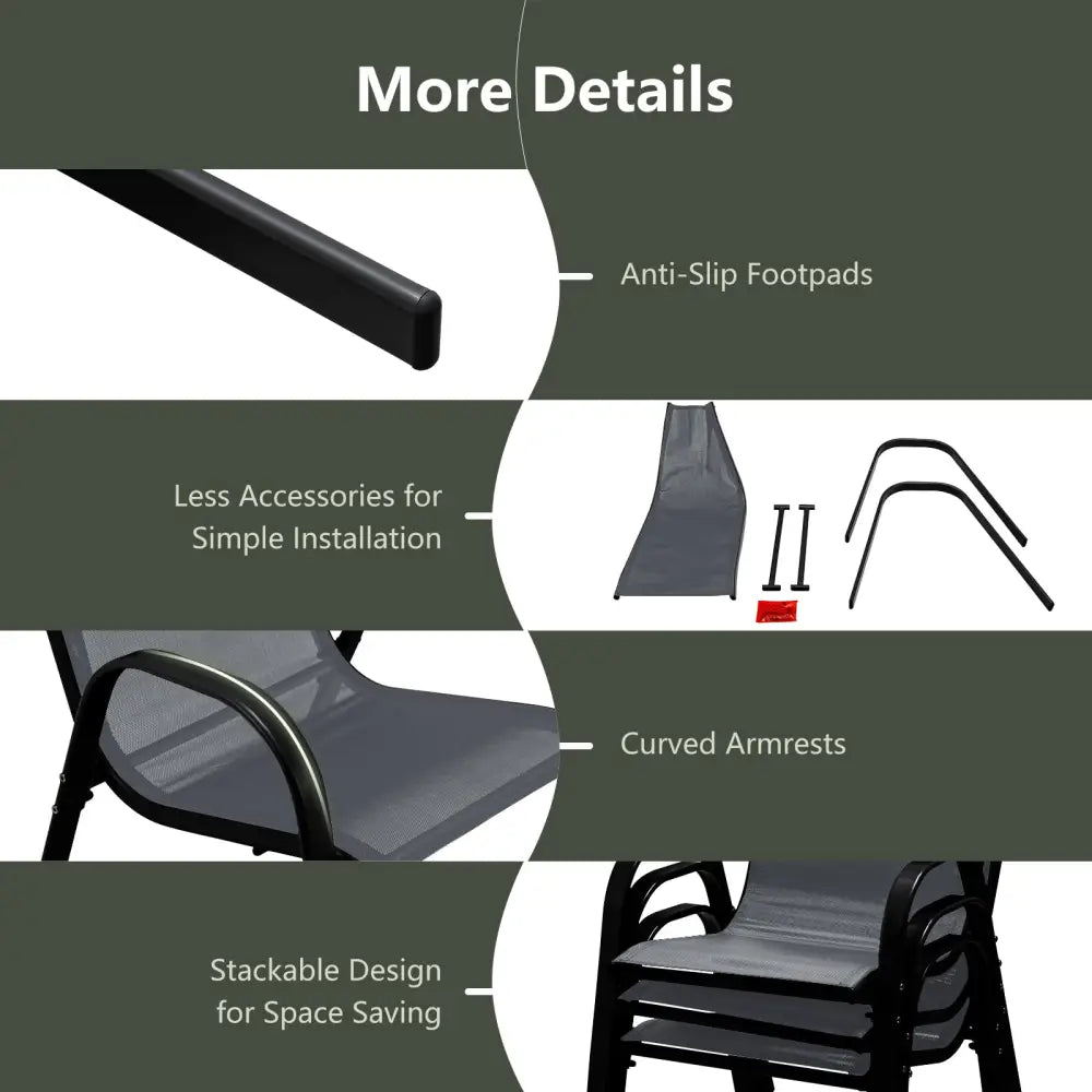 Set of 2 Stackable Patio Dining Chairs Set with Armrest-Grey - Gray - Patio Dining Chairs