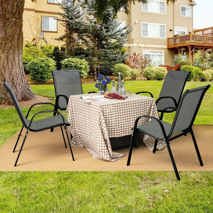 Set of 2 Stackable Patio Dining Chairs Set with Armrest-Grey - Gray - Patio Dining Chairs