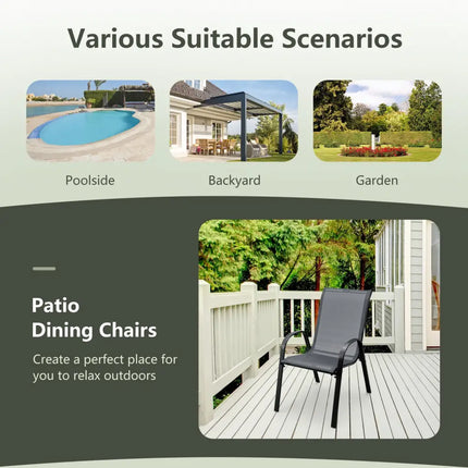 Set of 2 Stackable Patio Dining Chairs Set with Armrest-Grey - Gray - Patio Dining Chairs
