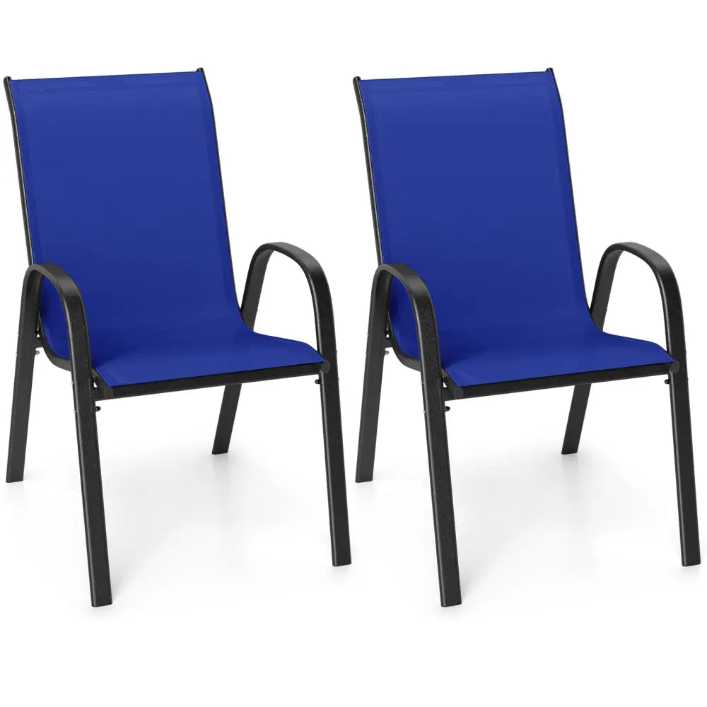Set of 2 Stackable Patio Dining Chairs Set with Armrest-Navy - Navy - Patio Dining Chairs