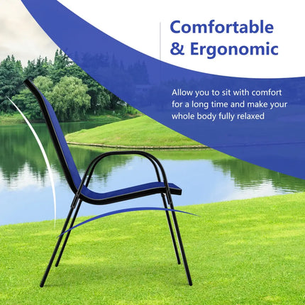 Set of 2 Stackable Patio Dining Chairs Set with Armrest-Navy - Navy - Patio Dining Chairs