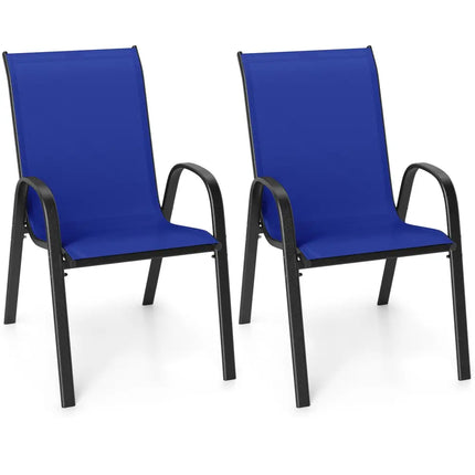 Set of 2 Stackable Patio Dining Chairs Set with Armrest-Navy - Navy - Patio Dining Chairs
