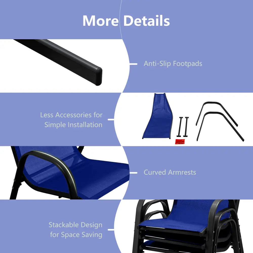 Set of 2 Stackable Patio Dining Chairs Set with Armrest-Navy - Navy - Patio Dining Chairs