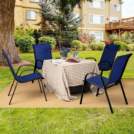 Set of 2 Stackable Patio Dining Chairs Set with Armrest-Navy - Navy - Patio Dining Chairs
