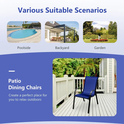 Set of 2 Stackable Patio Dining Chairs Set with Armrest-Navy - Navy - Patio Dining Chairs