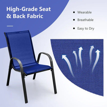 Set of 2 Stackable Patio Dining Chairs Set with Armrest-Navy - Navy - Patio Dining Chairs