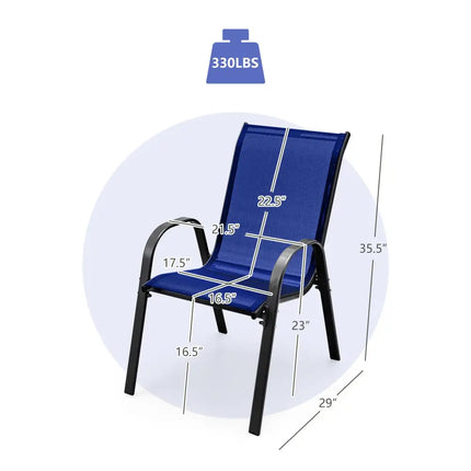 Set of 2 Stackable Patio Dining Chairs Set with Armrest-Navy - Navy - Patio Dining Chairs