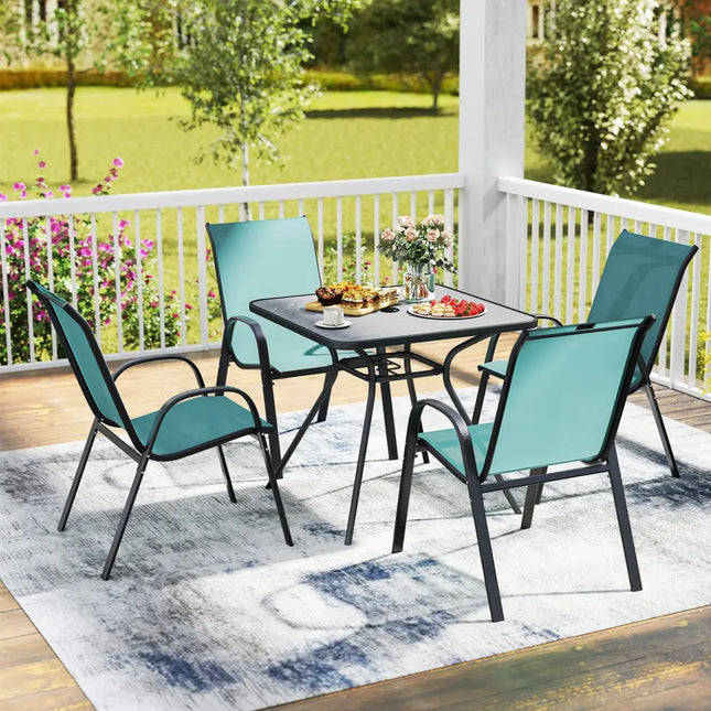 Set of 2 Stackable Patio Dining Chairs Set with Armrest-Turquoise - Turquoise - Patio Dining Chairs