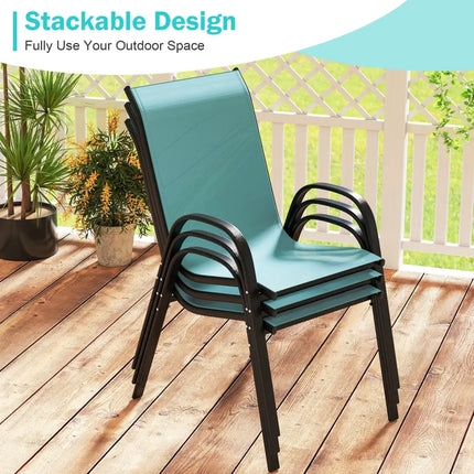 Set of 2 Stackable Patio Dining Chairs Set with Armrest-Turquoise - Turquoise - Patio Dining Chairs