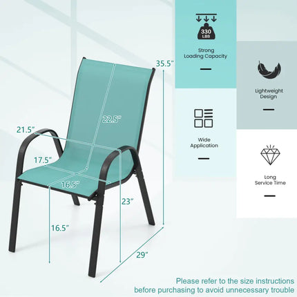 Set of 2 Stackable Patio Dining Chairs Set with Armrest-Turquoise - Turquoise - Patio Dining Chairs