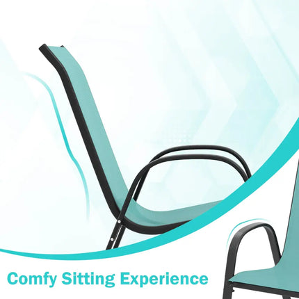 Set of 2 Stackable Patio Dining Chairs Set with Armrest-Turquoise - Turquoise - Patio Dining Chairs