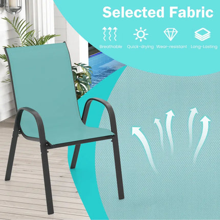 Set of 2 Stackable Patio Dining Chairs Set with Armrest-Turquoise - Turquoise - Patio Dining Chairs