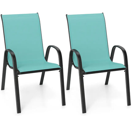 Set of 2 Stackable Patio Dining Chairs Set with Armrest-Turquoise - Turquoise - Patio Dining Chairs