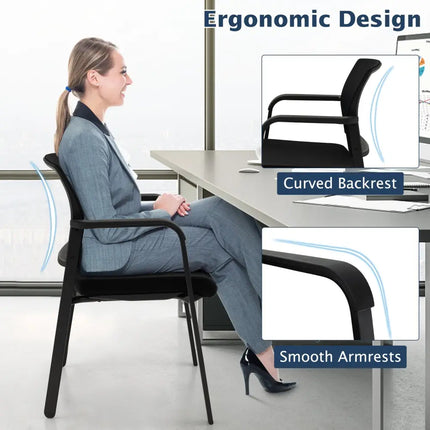 Set of 2 Stackable Reception Room Chairs with Padded Seat-Black - Black - Conference Chairs