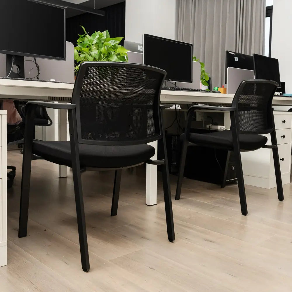 Set of 2 Stackable Reception Room Chairs with Padded Seat-Black - Black - Conference Chairs
