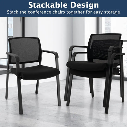 Set of 2 Stackable Reception Room Chairs with Padded Seat-Black - Black - Conference Chairs
