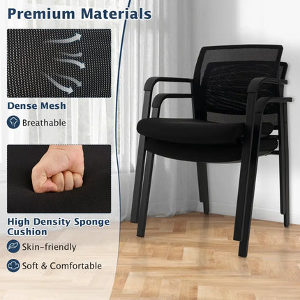 Set of 2 Stackable Reception Room Chairs with Padded Seat-Black - Black - Conference Chairs