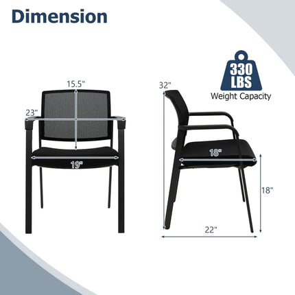 Set of 2 Stackable Reception Room Chairs with Padded Seat-Black - Black - Conference Chairs