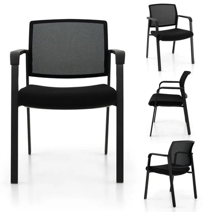 Set of 2 Stackable Reception Room Chairs with Padded Seat-Black - Black - Conference Chairs