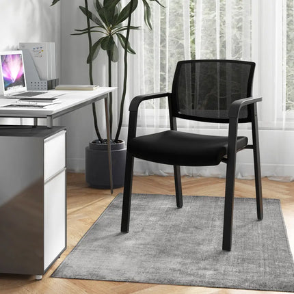 Set of 2 Stackable Reception Room Chairs with Padded Seat-Black - Black - Conference Chairs