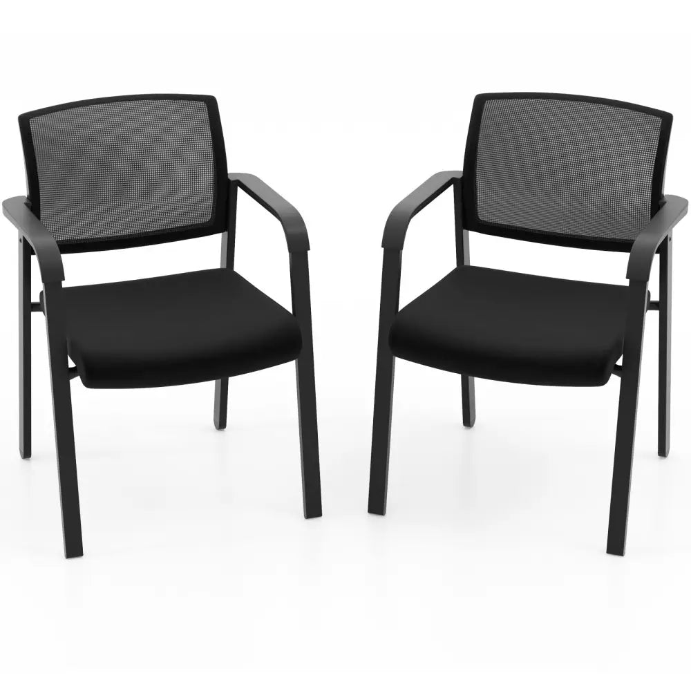 Set of 2 Stackable Reception Room Chairs with Padded Seat-Black - Black - Conference Chairs