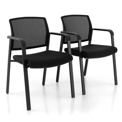 Set of 2 Stackable Reception Room Chairs with Padded Seat-Black - Black - Conference Chairs