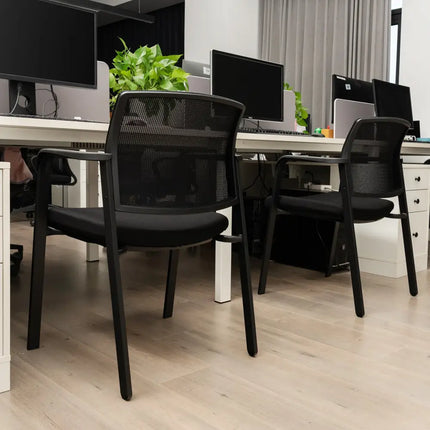 Set of 2 Stackable Reception Room Chairs with Padded Seat-Black - Black - Conference Chairs